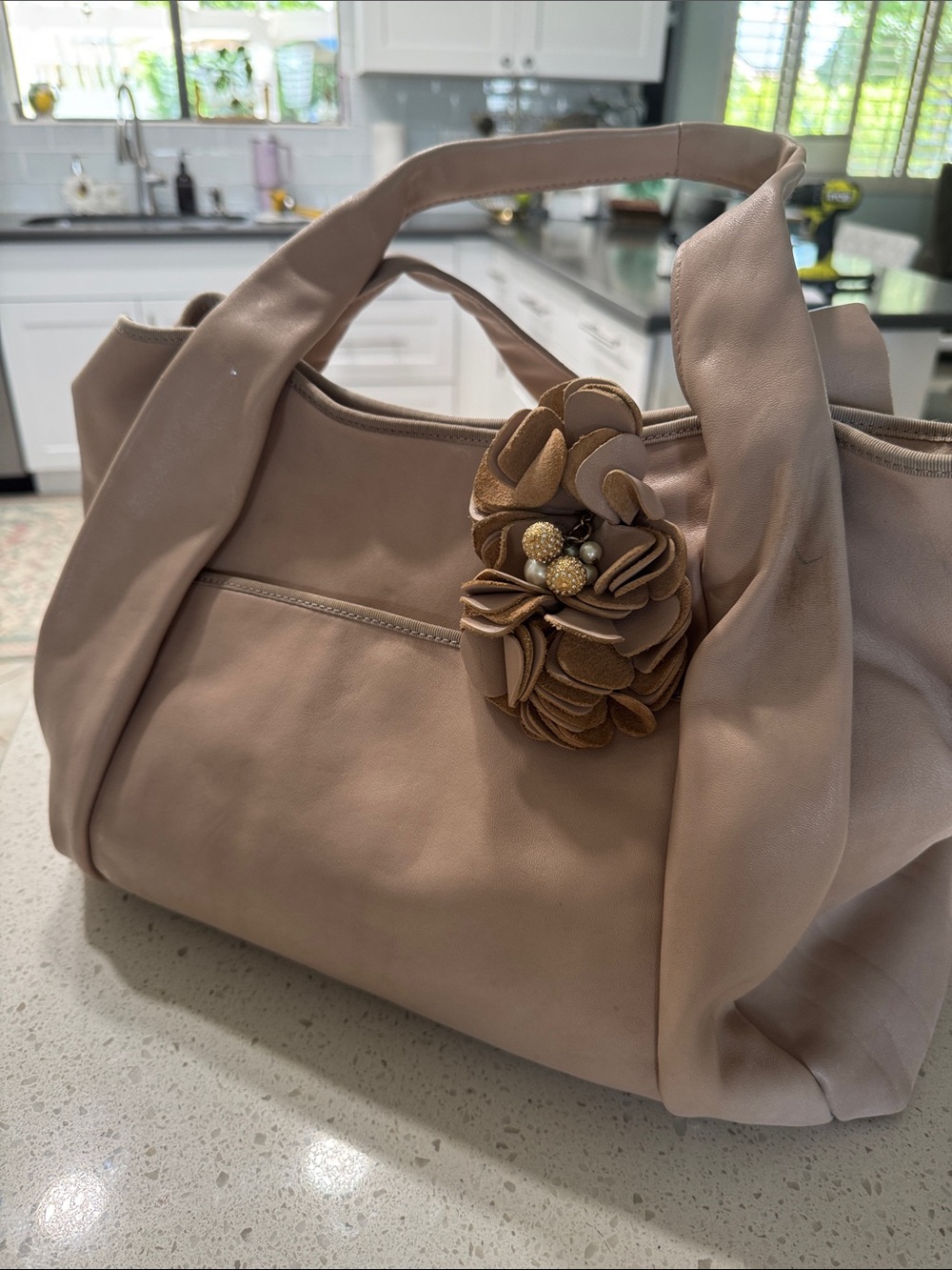 Ann Taylor Blush Floral Accent Hobo Bag